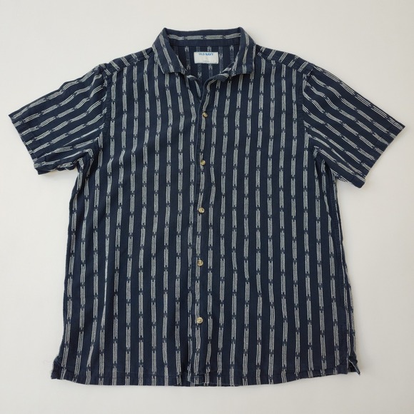 Other - Old Navy Mens Large Navy Blue White Striped Short Sleeve Button Down Shirt L